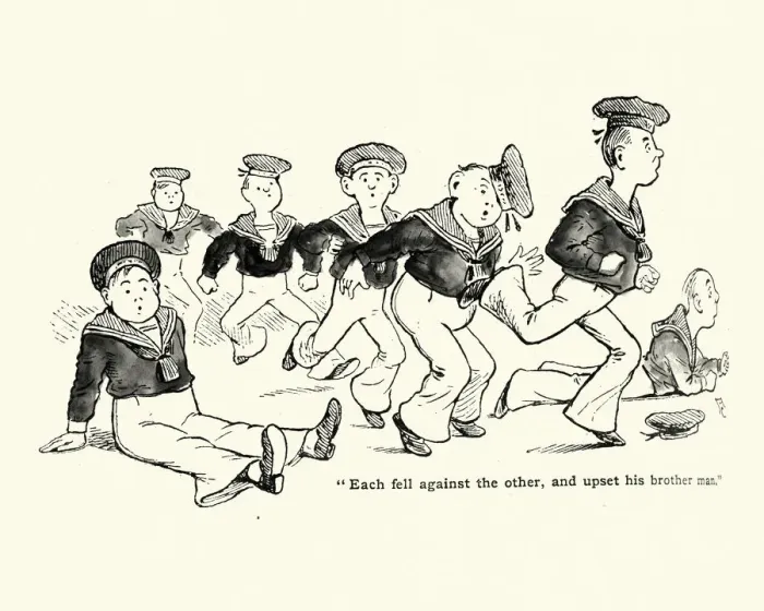 Framed Print : Victorian cartoon of sailors fallling over each other Framed Print : Victorian cartoon of sailors fallling over each other