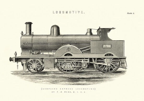 Victorian Compound express locomotive steam train, 19th Century