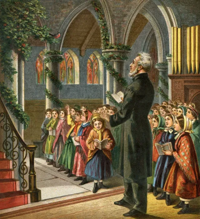 Framed Print : Victorian congregation singing Christmas carols in church Framed Print : Victorian congregation singing Christmas carols in church