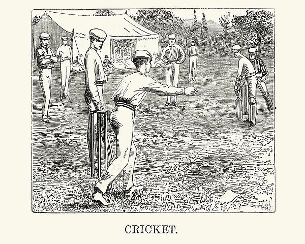 Victorian cricket match illustration, 19th Century