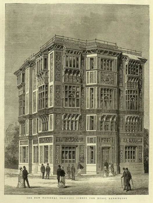 Framed Print : Victorian English architecture, National Training School for Music, Kensington, London 1870s Framed Print : Victorian English architecture, National Training School for Music, Kensington, London 1870s