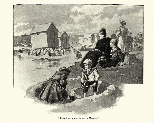 Victorian family having fun on the beach, Margate, 1890s