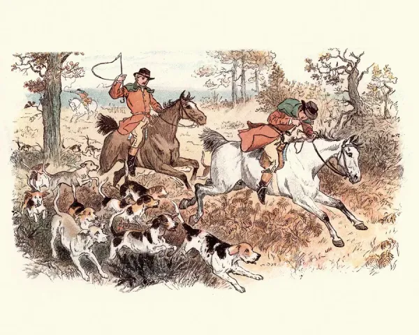 19th Century Victorian Fox Hunt Print by Randolph Caldecott. Art