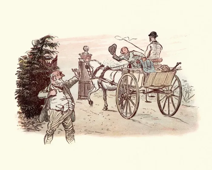 Framed Print : Victorian friends waving goodbye to each other Framed Print : Victorian friends waving goodbye to each other