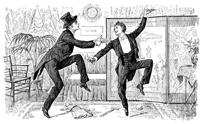 Framed Print : Two Victorian gentlemen dancing a jig Framed Print : Two Victorian gentlemen dancing a jig