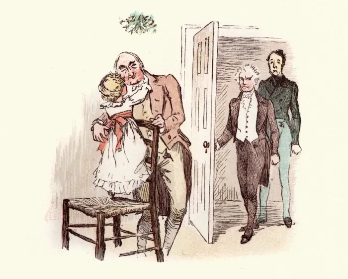Framed Print : Victorian Girl kissing goodbye to her grandfather Framed Print : Victorian Girl kissing goodbye to her grandfather