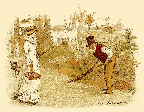 Victorian lady assisting her gardener