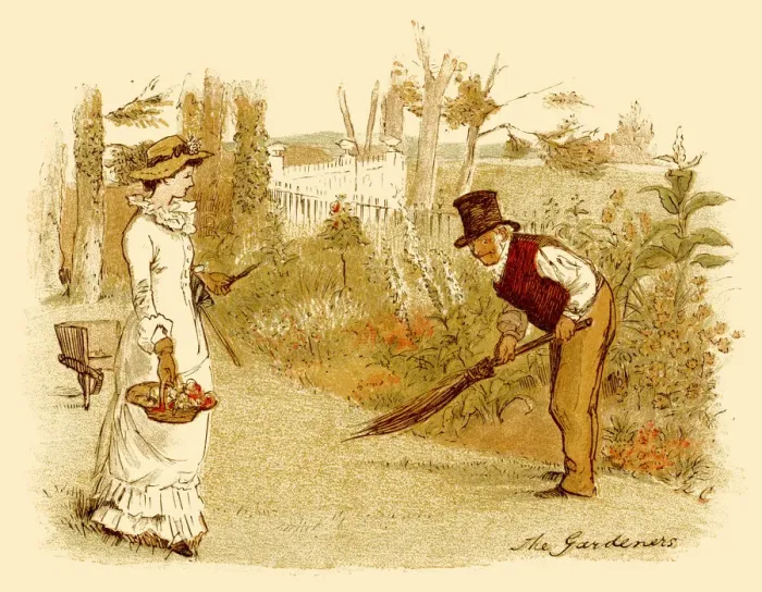 Framed Print : Victorian lady assisting her gardener Framed Print : Victorian lady assisting her gardener
