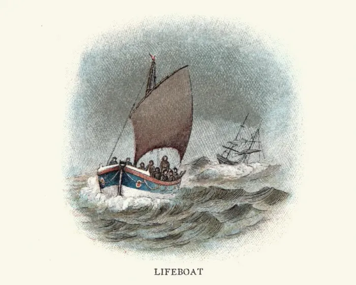 Framed Print : Victorian lifeboat at sea, 19th Century Framed Print : Victorian lifeboat at sea, 19th Century