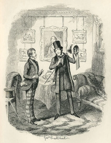 Victorian man holding a ladys bonnet