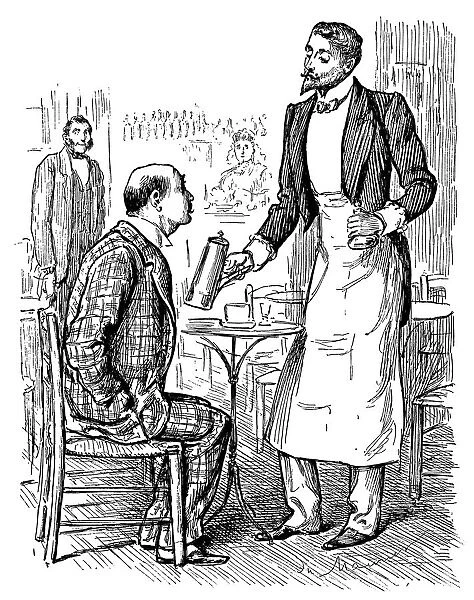 Victorian man ordering coffee from a waiter in a bar