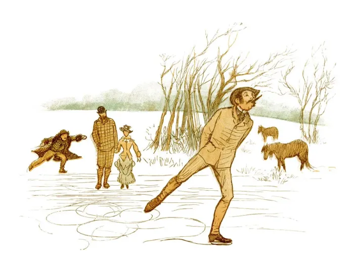 Framed Print : Victorian man smoking a cigar as he skates on a frozen pond Framed Print : Victorian man smoking a cigar as he skates on a frozen pond