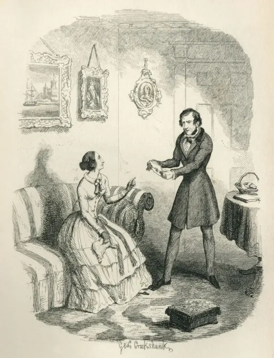 Framed Print : Victorian man and woman discussing a letter