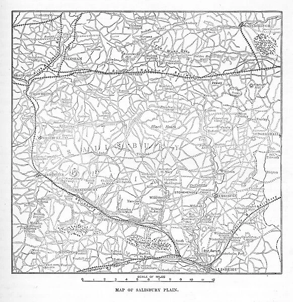 Victorian Map of The Salisbury Plain of England Engraving