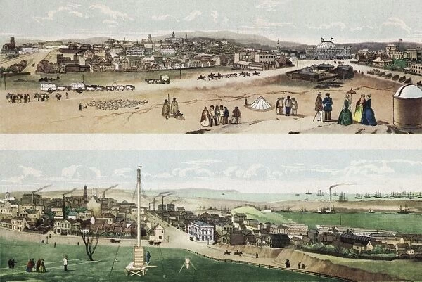 Victorian Melbourne. Two views of the city of Melbourne, Australia, circa 1860