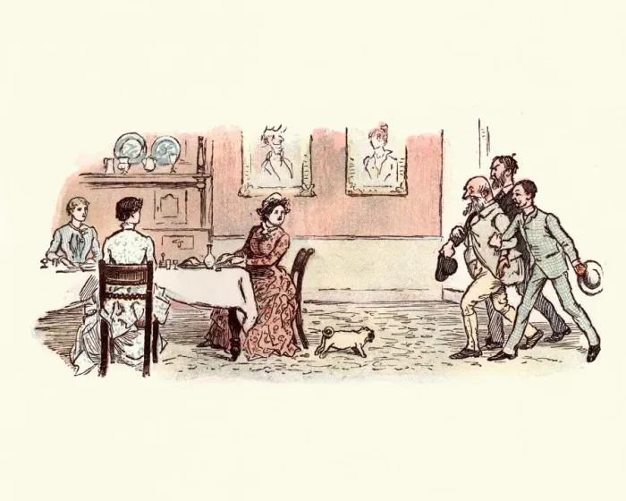 Framed Print : Victorian men arriving late for dinner Framed Print : Victorian men arriving late for dinner