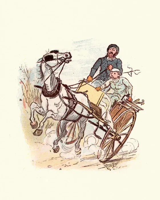 Framed Print : Victorian men driving an out of control horse and cart Framed Print : Victorian men driving an out of control horse and cart