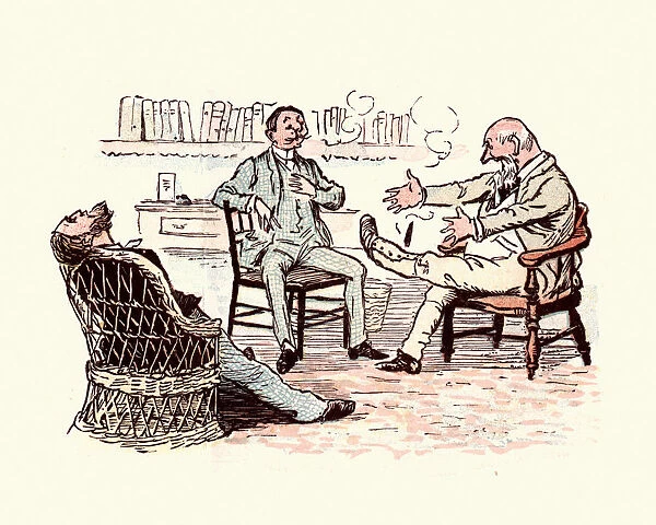 Victorian men smoking and gossiping