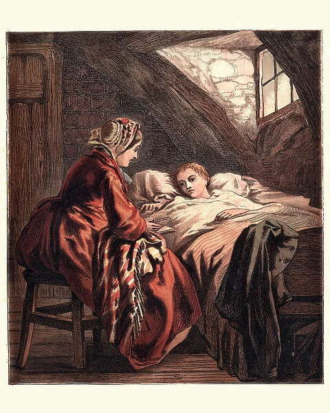 Victorian mother caring for her sick child, 1870