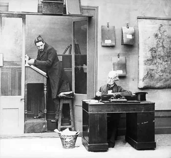Framed Print : Victorian Office With Boss And Clerk Framed Print : Victorian Office With Boss And Clerk
