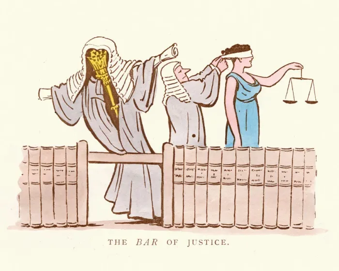 Framed Print : Victorian satirical cartoon on the Bar of Justice Framed Print : Victorian satirical cartoon on the Bar of Justice