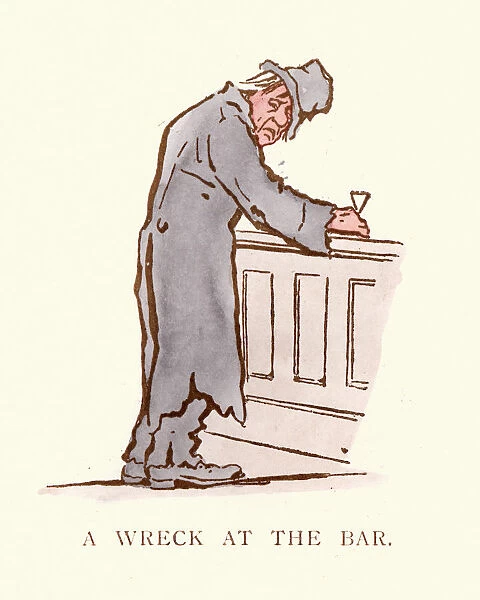 Victorian satirical cartoon, Drunk man in a bar, 19th Century