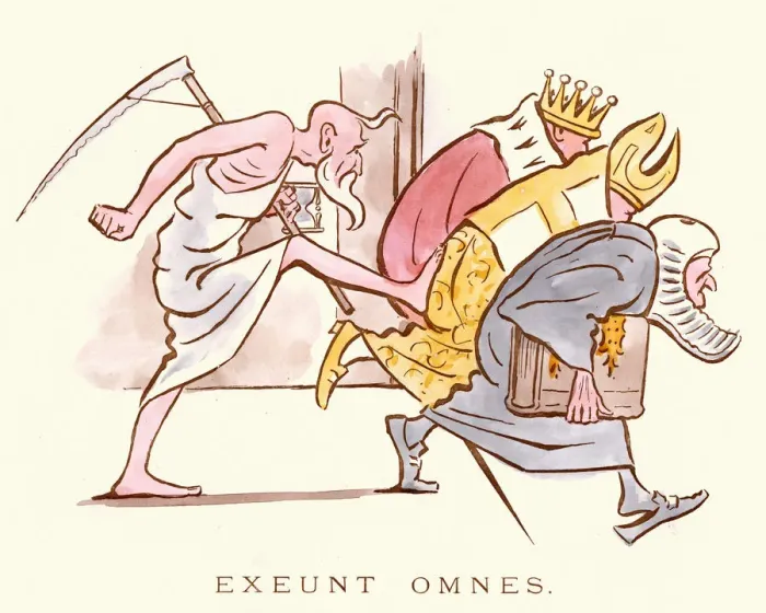 Framed Print : Victorian satirical cartoon, Exeunt omnes, they all go out Framed Print : Victorian satirical cartoon, Exeunt omnes, they all go out