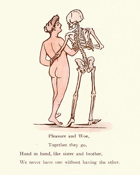 Victorian satirical cartoon, on Pleasure and Woe