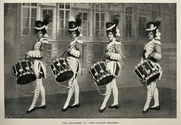 Framed Print : Victorian showgirls dressed as soldier drummers in the play the Scarlet Feather, 1890s, History theatre, 19th Century Framed Print : Victorian showgirls dressed as soldier drummers in the play the Scarlet Feather, 1890s, History theatre, 19th Century