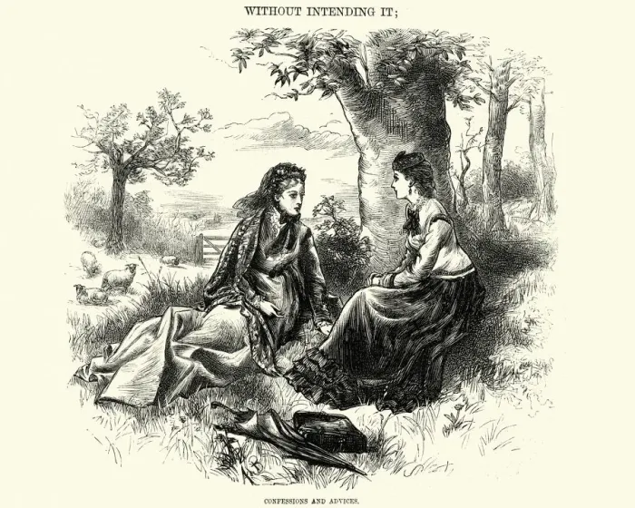 Framed Print : Victorian women asking advice of each other Framed Print : Victorian women asking advice of each other