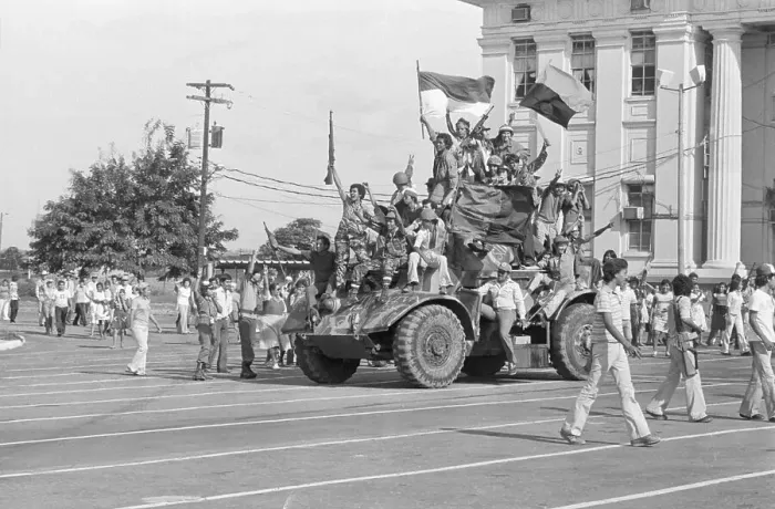Framed Print : Victorious Sandinistas Parade on Tank
