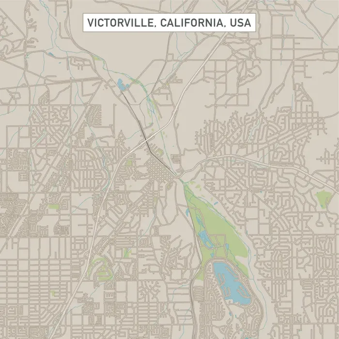 Framed Print : Victorville California US City Street Map