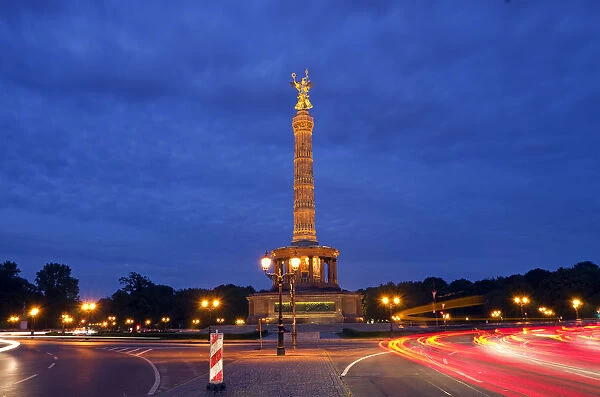 Victory Column, Grosser Stern, night, Tiergarten, Berlin, Germany, Europe