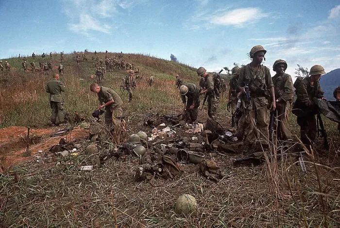 Framed Print : Vietnam 1967:US Marines Collecting Abandoned Equipment