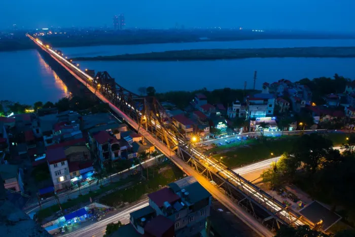 Framed Print : Vietnam - Long Bien bridge night above view Framed Print : Vietnam - Long Bien bridge night above view