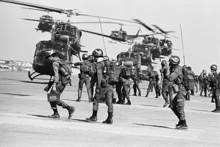 Framed Print : Vietnamese Rangers Loading Helicopters