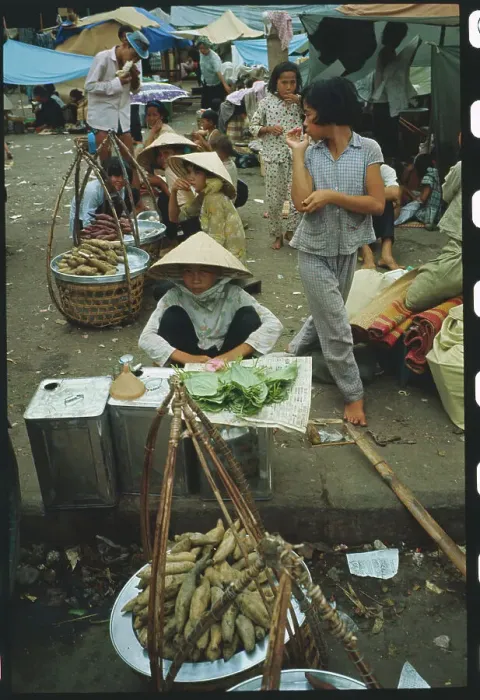 Framed Print : Vietnamese Refugees Selling Food at Market Framed Print : Vietnamese Refugees Selling Food at Market