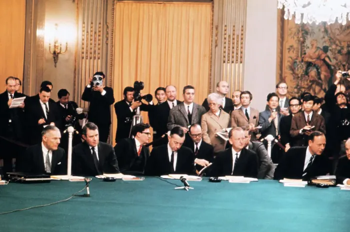 Framed Print : View of American Delegation at Vietnam Peace Talks Framed Print : View of American Delegation at Vietnam Peace Talks