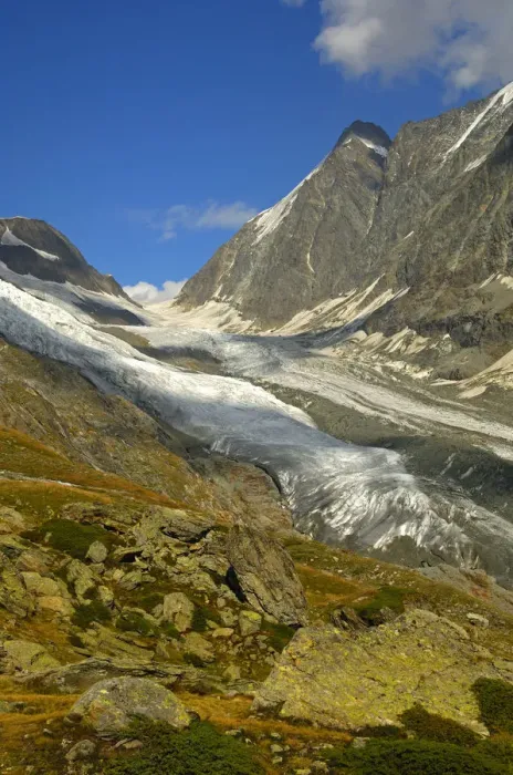 Framed Print : View across the Anen Glacier and the Lang Glacier to the Loetschenluecke mountain pass, Loetschental Valley, Valais, Switzerland, Europe