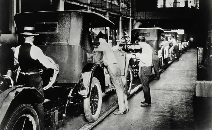 Framed Print : View of Assembly Line of Early Automobiles Framed Print : View of Assembly Line of Early Automobiles