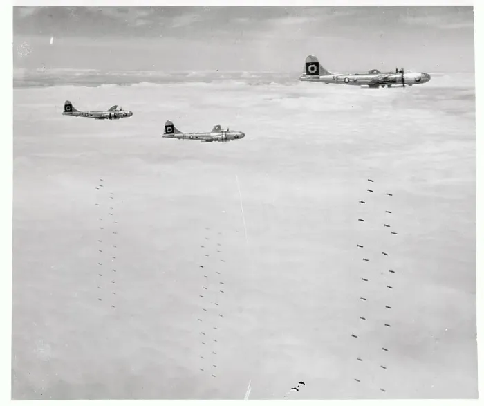 Framed Print : View of B-29 Planes Dropping Bombs Framed Print : View of B-29 Planes Dropping Bombs