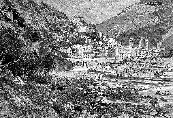 View of Badalucco, a northern Italian municipality in the Liguria region, 1860, Italy