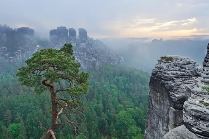 Framed Print : View from the Bastei rock formation, Saxon Switzerland National Park, Saxon Switzerland region, Saxony, Germany