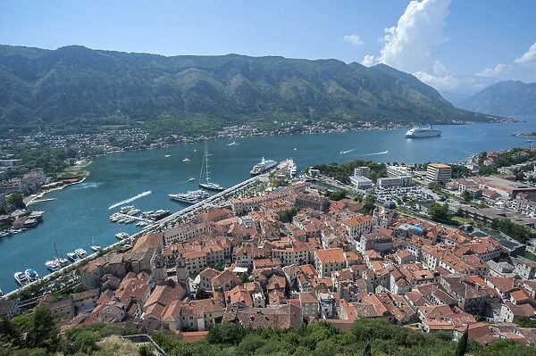 View of Bay of Kotor and Old Town, Kotor, Montenegro