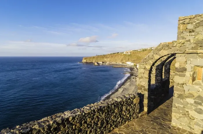 Framed Print : View of the beach and the town, Laguna de Santiago, La Gomera, Canary Islands, Spain