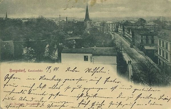 View of Bergedorf, Hamburg, Germany, postcard with text, view around ca 1910, historical, digital reproduction of a historical postcard, public domain, from that time, exact date unknown