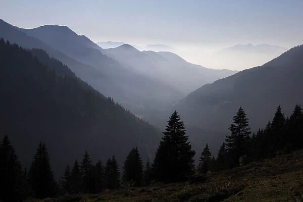 View of Bregenzer Wald mountain range as seen from Furkajoch ridge, Vorarlberg, Austria, Europe