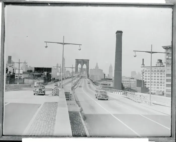 Framed Print : View from Brooklyn Side of Reconstructed Brooklyn Bridge Framed Print : View from Brooklyn Side of Reconstructed Brooklyn Bridge