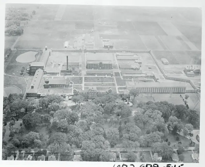 Framed Print : View of Buildings and Tree Lines at State Prison Scene Framed Print : View of Buildings and Tree Lines at State Prison Scene
