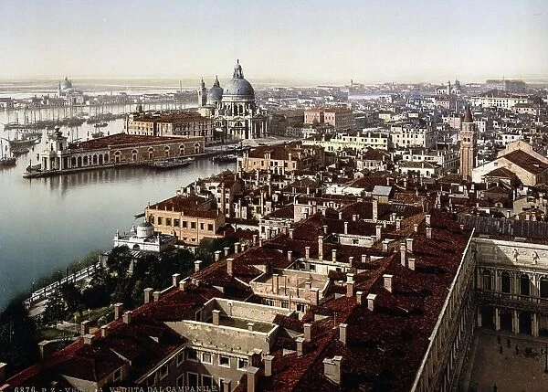View from the Campanile, Venice, c. 1895, Italy, Historic, digitally restored reproduction from a 19th century original